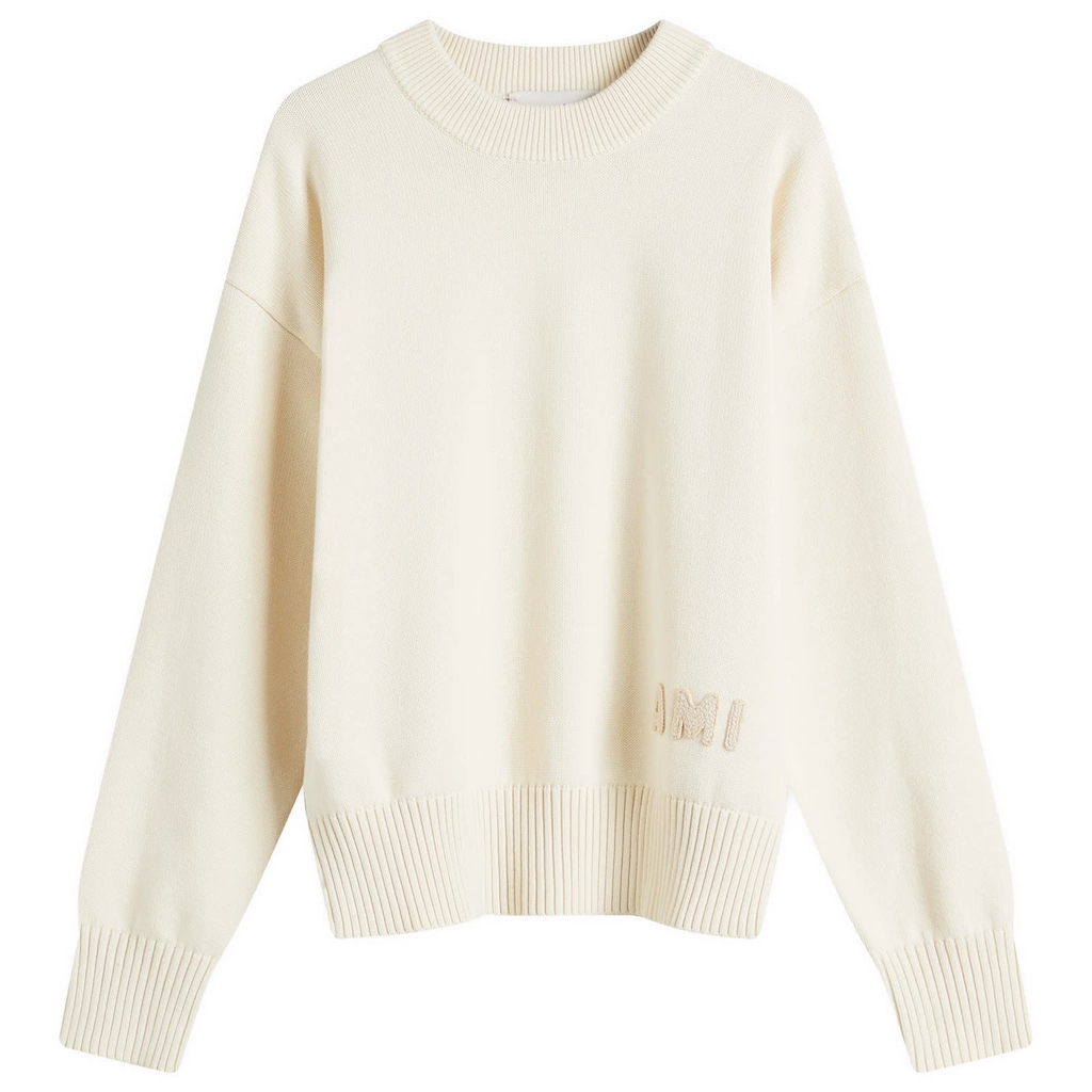 AMI Paris Men's Ami Crewneck Sweater White Cream